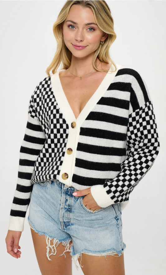 Checkered Sweater Cardigan