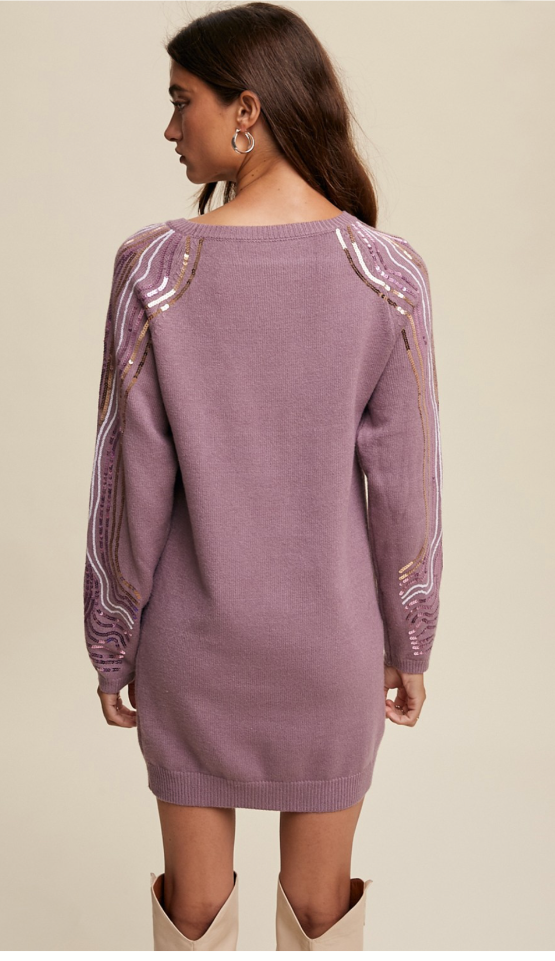 Sequin Shoulder Sweater Dress