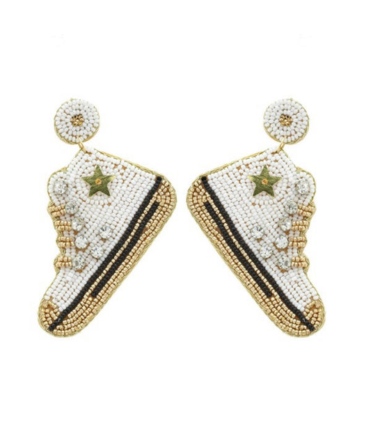 White/Gold High Top Sneaker Earrings