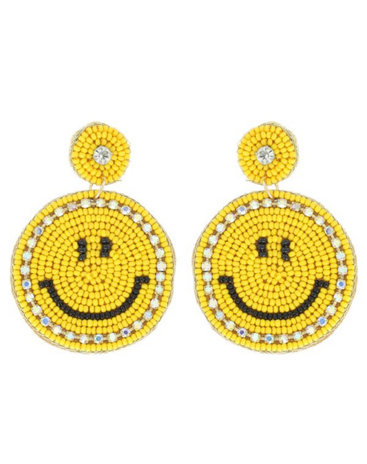 Yellow Beaded Smiley Face Earrings