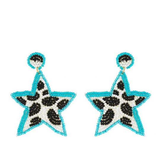 Turquoise Cow Print Star Earrings